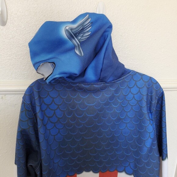 Captain America Men’s Jacket Red White Blue Full Zip Hoodie Mask Size L Costume - Picture 6 of 12